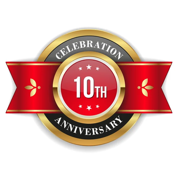 Gold 10th anniversary badge — Stock Vector