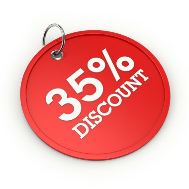 Kırmızı yuvarlak yüzde 35 indirim etiketi