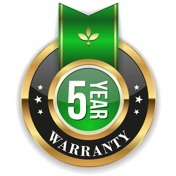 Insignia de garantía de oro de cinco años — Vector de stock