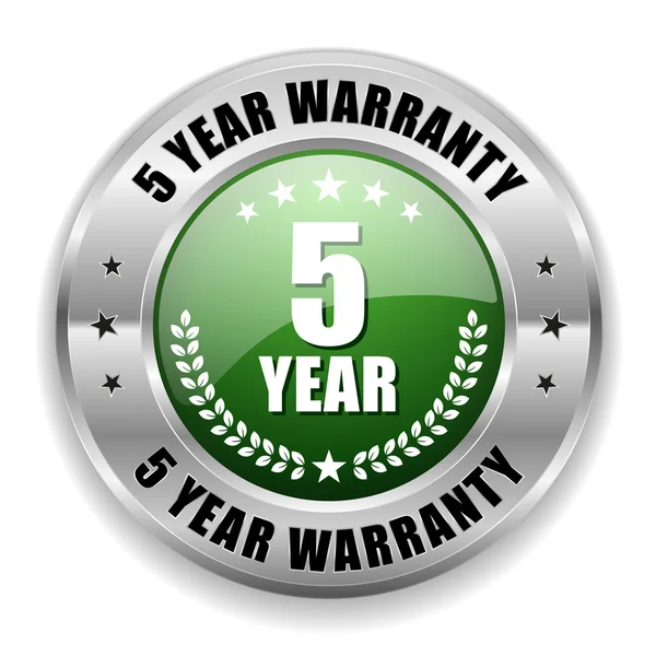 Green five year warranty button — Stock Vector