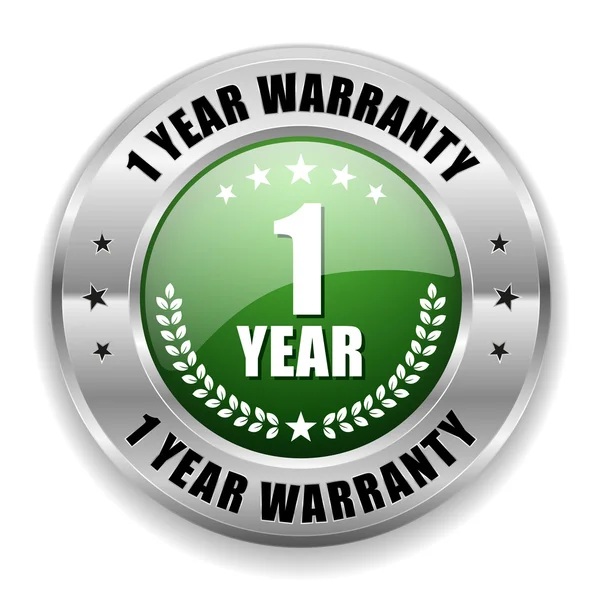 Green one year warranty button — Stock Vector