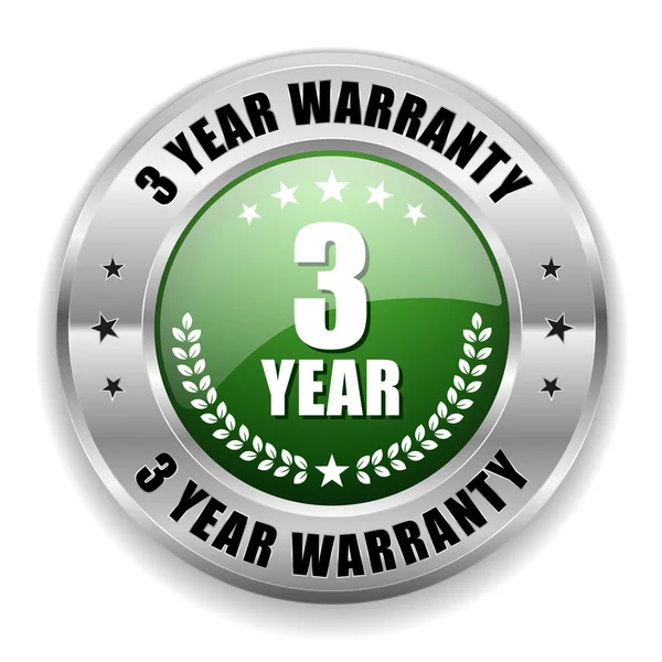 Green three year warranty button — Stock Vector