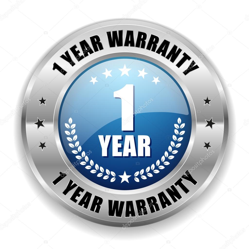 Blue one year warranty button