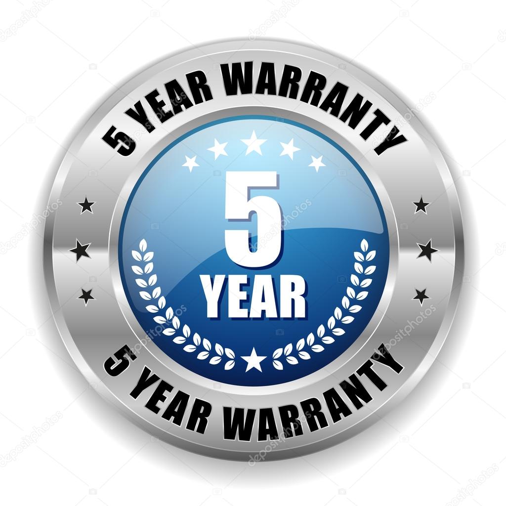 Blue five year warranty button
