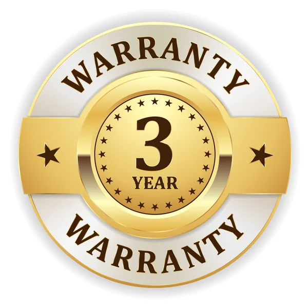 Gold 3 year warranty badge — Stock Vector