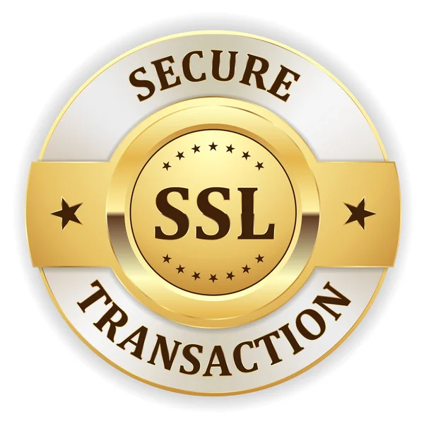 Gold ssl sicheres Transaktionsabzeichen — Stockvektor