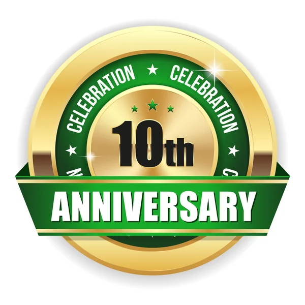 Green  10th anniversary badge — Stock Vector