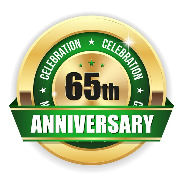 Green  65th anniversary badge — Stock Vector