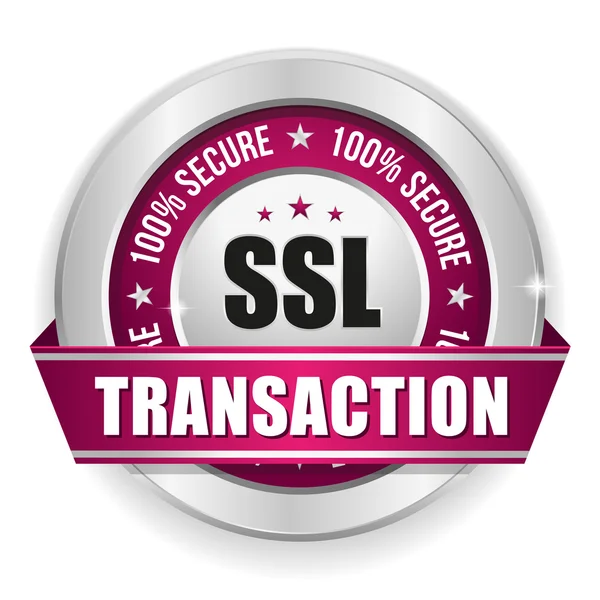 Lila biztonságos tranzakció gomb — Stock Vector