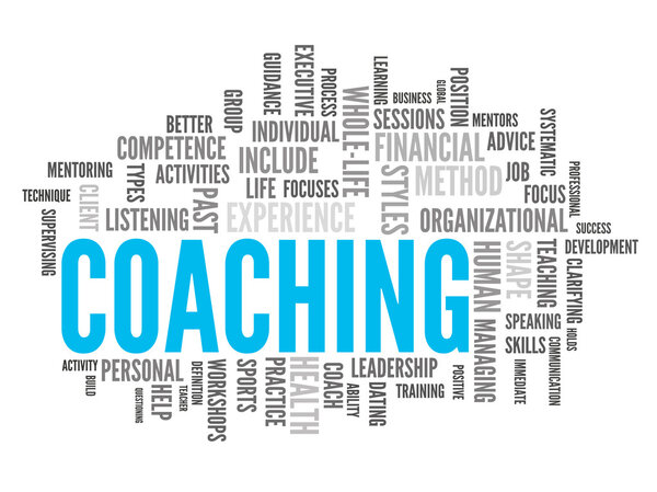 Blue and grey coaching word-cloud