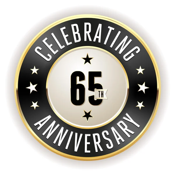 65e verjaardag badge zwart — Stockvector