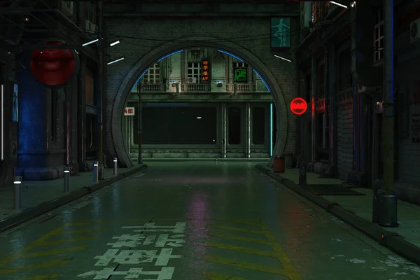 Rendering Illustration Futuristic Cyber Punk Streets City Background — 스톡 사진