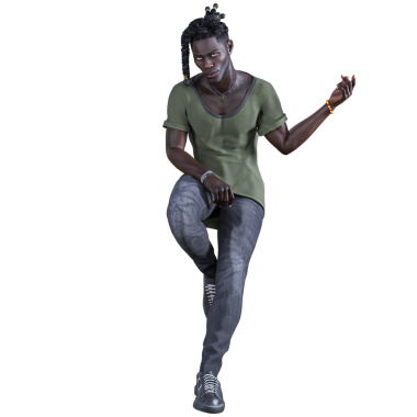 3 Boyutlu Yakışıklı Şehir Fantezisi Yeşil Gömlekli Siyah Adam Güçlü Poz Veriyor