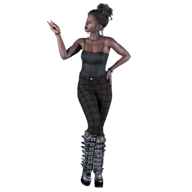 3D Renkli Güzel Şehir Fantezisi Siyah Kıvırcık Saçlı Siyah Kadın ve Güçlü Fantezi Poz Altında Alternatif Moda Botları