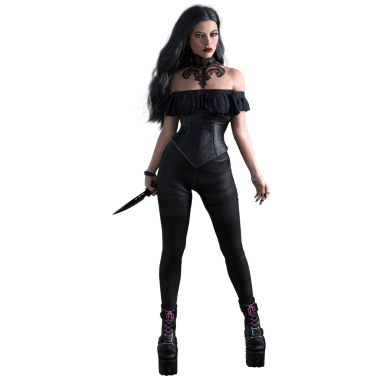 3D Hazırlanmış Şehir Fantezisi Siyah Giysili Karanlık Gotik Kadın, Fantezi Karakter Portresi