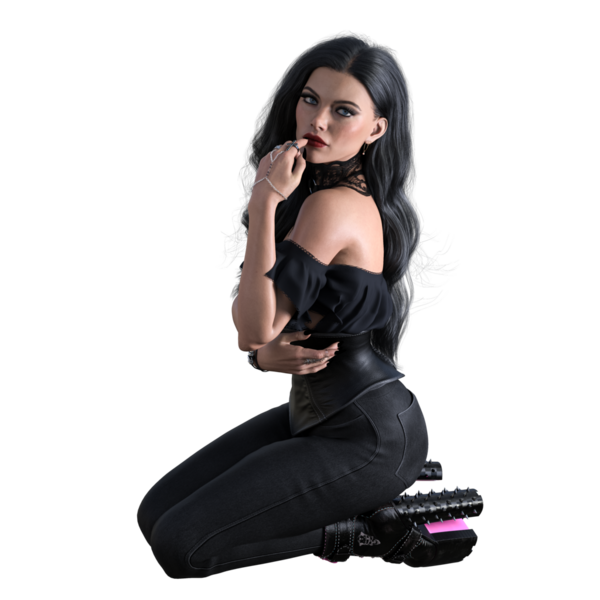 3D Hazırlanmış Şehir Fantezisi Siyah Giysili Karanlık Gotik Kadın, Fantezi Karakter Portresi