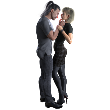 3D Hazırlanmış Paranormal Romantizm Modern Sert Adam ve Siyah Çizmeli Güzel Kadın ve Kısa Saçlı Kadın