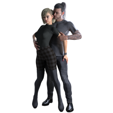 3D Hazırlanmış Paranormal Romantizm Modern Sert Adam ve Siyah Çizmeli Güzel Kadın ve Kısa Saçlı Kadın