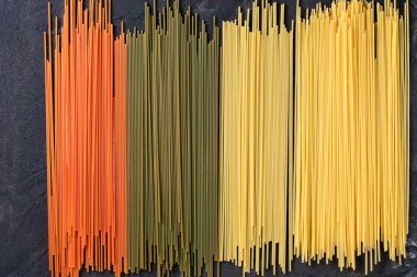 Dry colorful pasta spaghetti