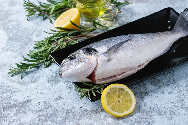 Raw bream fish with herbs — Stock Photo, Image