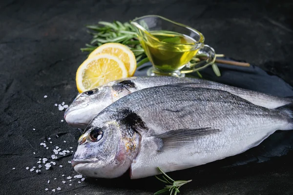 Pescado besugo crudo con hierbas —  Fotos de Stock