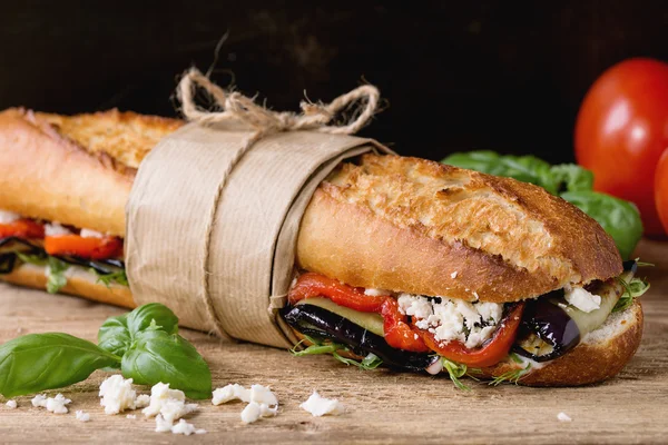 Vegetarisk baguette smörgås — Stockfoto