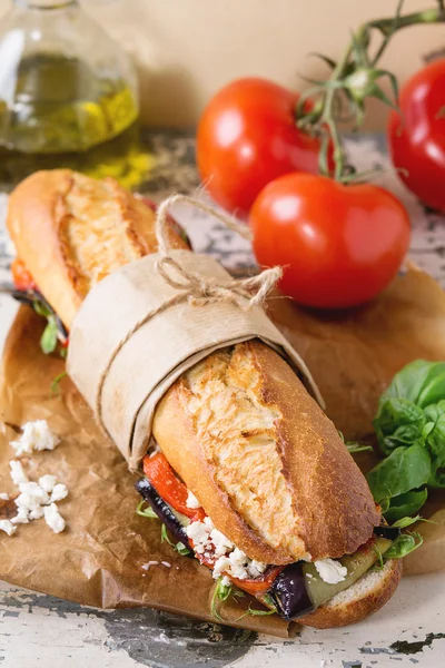 Vegetarisk baguette smörgås — Stockfoto