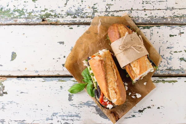 Vegetarisk baguette smörgås — Stockfoto