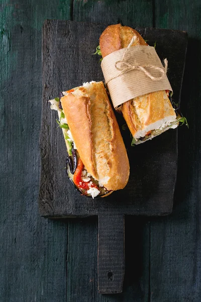Vegetarisk baguette smörgås — Stockfoto