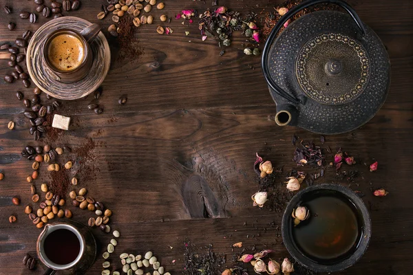 Tee- und Kaffeeauswahl als Hintergrund — Stockfoto