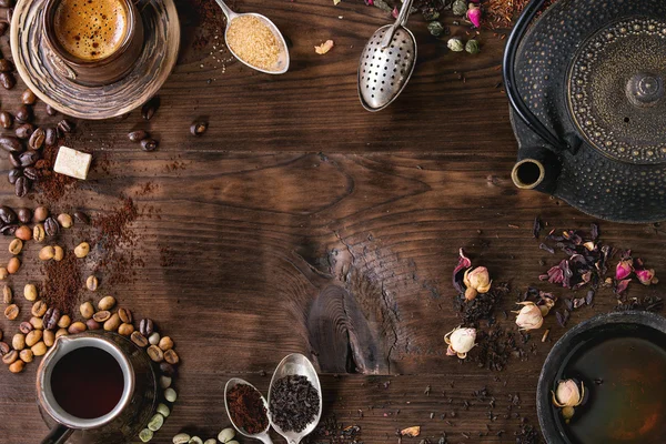 Assortment of tea and coffee as background