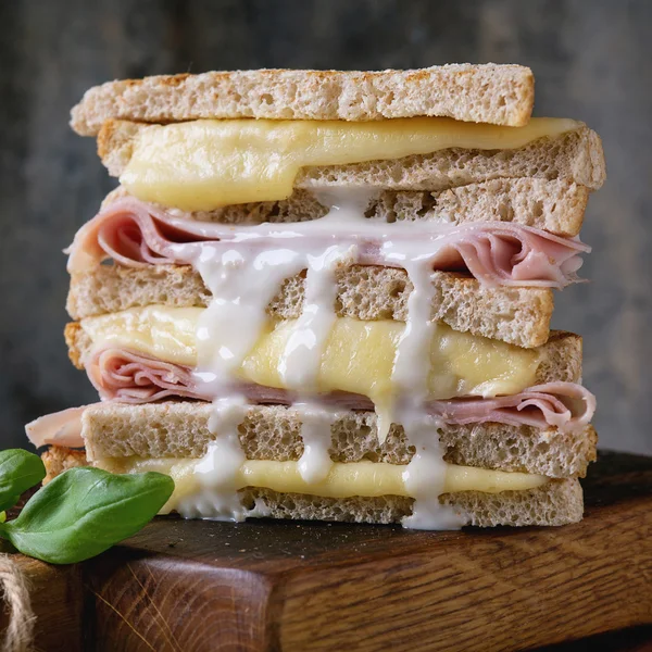 Toasts with cheese and ham — Stock Photo, Image