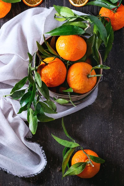 Tangerines with leaves — Stock Photo, Image