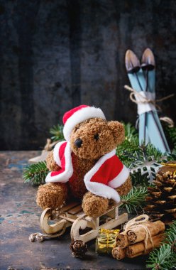 Oyuncaklar ve ağaç Noel dekorasyon kartı