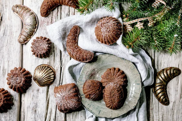 Galletas Caseras Tradicionales Navidad Galletas Corteza Creciente Chocolate Con Azúcar —  Fotos de Stock