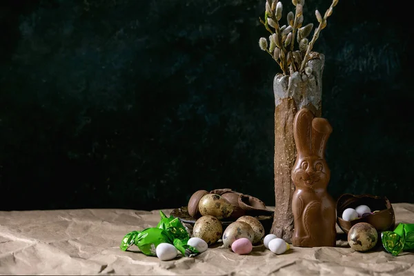 Humeur Pâques Nature Morte Avec Des Branches Saule Fleur Dans — Photo