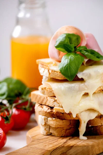 Stockpile of homemade toasted cheese pressed sandwiches — Stock Photo, Image