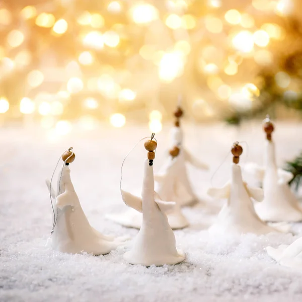 Angeli Natale Porcellana Set Decorazioni Natalizie Artigianali Fatte Mano Sulla — Foto Stock