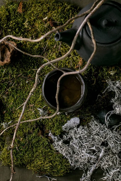 Виготовляється Вручну Керамічний Чайник Вабі Сабі Чашка Гарячого Зеленого Чаю — стокове фото