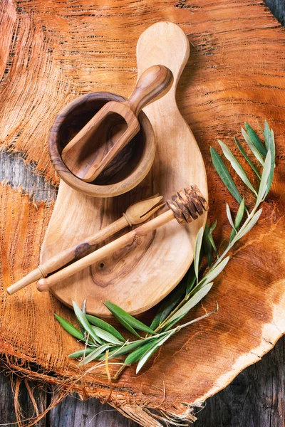 Przybory kuchenne drewno oliwne — Zdjęcie stockowe