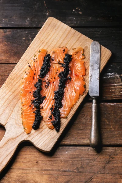 Salted salmon and black caviar — Stock Photo, Image