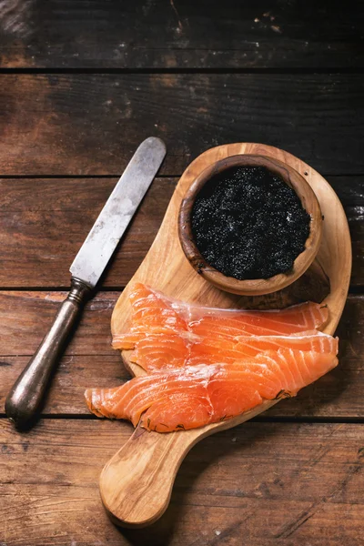 Salted salmon and black caviar — Stock Photo, Image