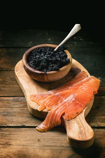 Salted salmon and black caviar — Stock Photo, Image