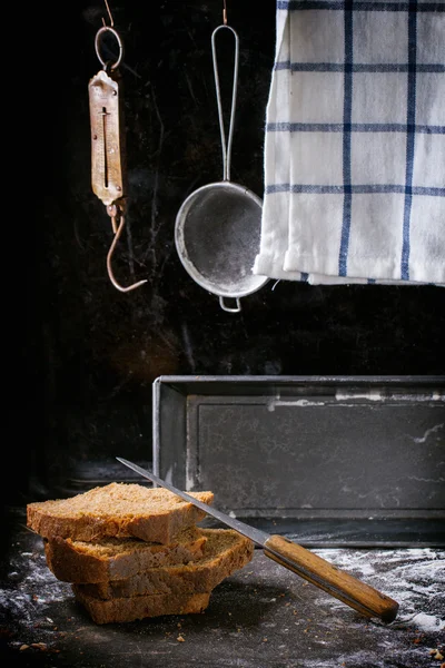 Plátky domácí žitný chléb — Stock fotografie