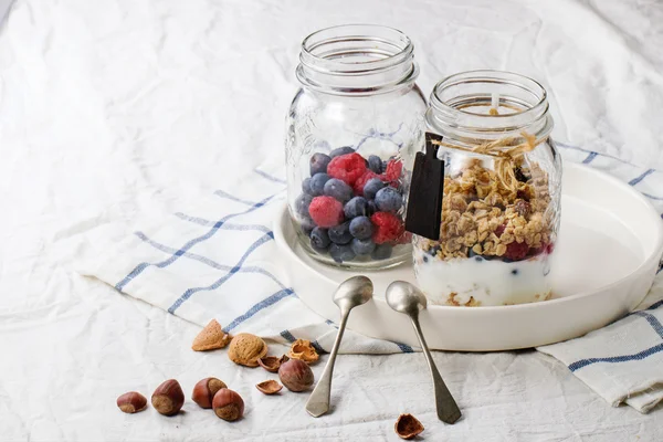 Yoğurt ve böğürtlenli granola — Stok fotoğraf