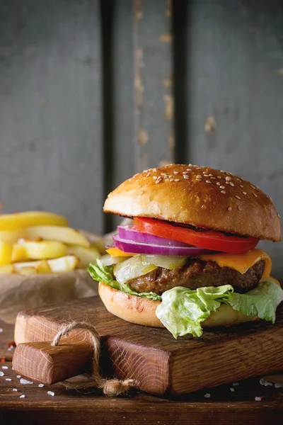 Hamburguesa y patatas —  Fotos de Stock