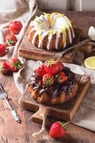 Chocolate and lemon cakes — Stok fotoğraf