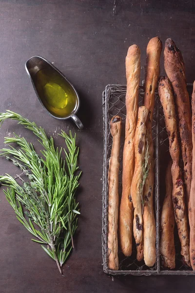 Grissini bread and olive oil — Stock Photo, Image