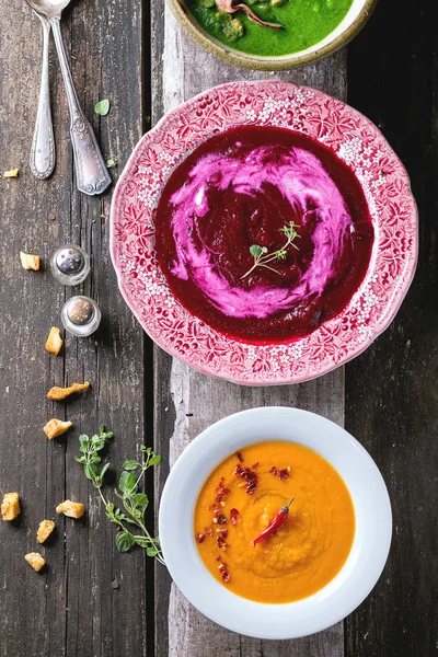 Assortment of cream soups — Stock Image Assortment of cream soups Stock Photo