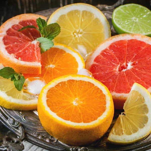 Uppsättning av skivade citrusfrukter — Stockfoto